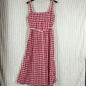 WAYF red white Gingham check linen-blend midi sleeveless dress XL country girl